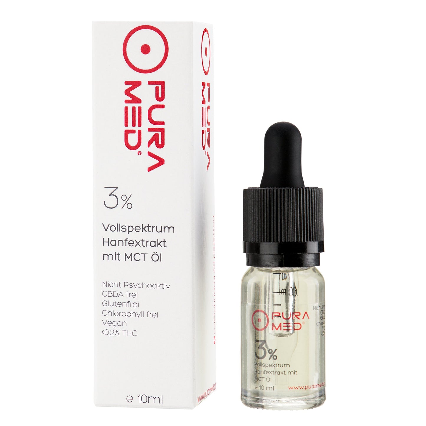 Pura Med Vollspektrum Hanftropfen 3% Hanfextrakt in Bio-Kokosnuss-MCT Öl - PuraMed