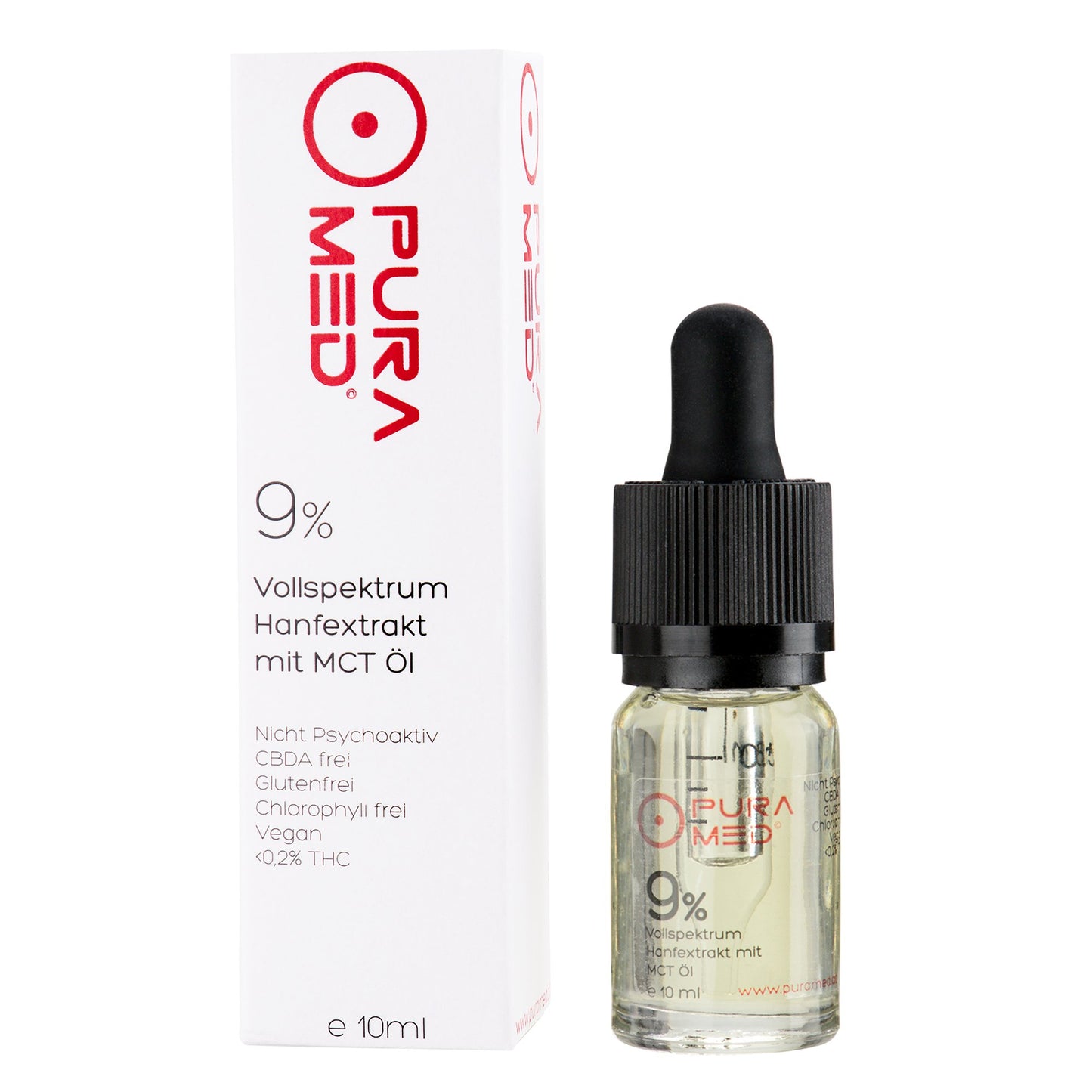 Pura Med Vollspektrum Hanftropfen 9% Hanfextrakt in Bio-Kokosnuss-MCT Öl - PuraMed