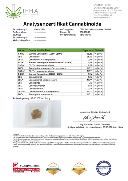 70% CBD Vollspektrum Premium Paste in Bio-Kokosöl 3g